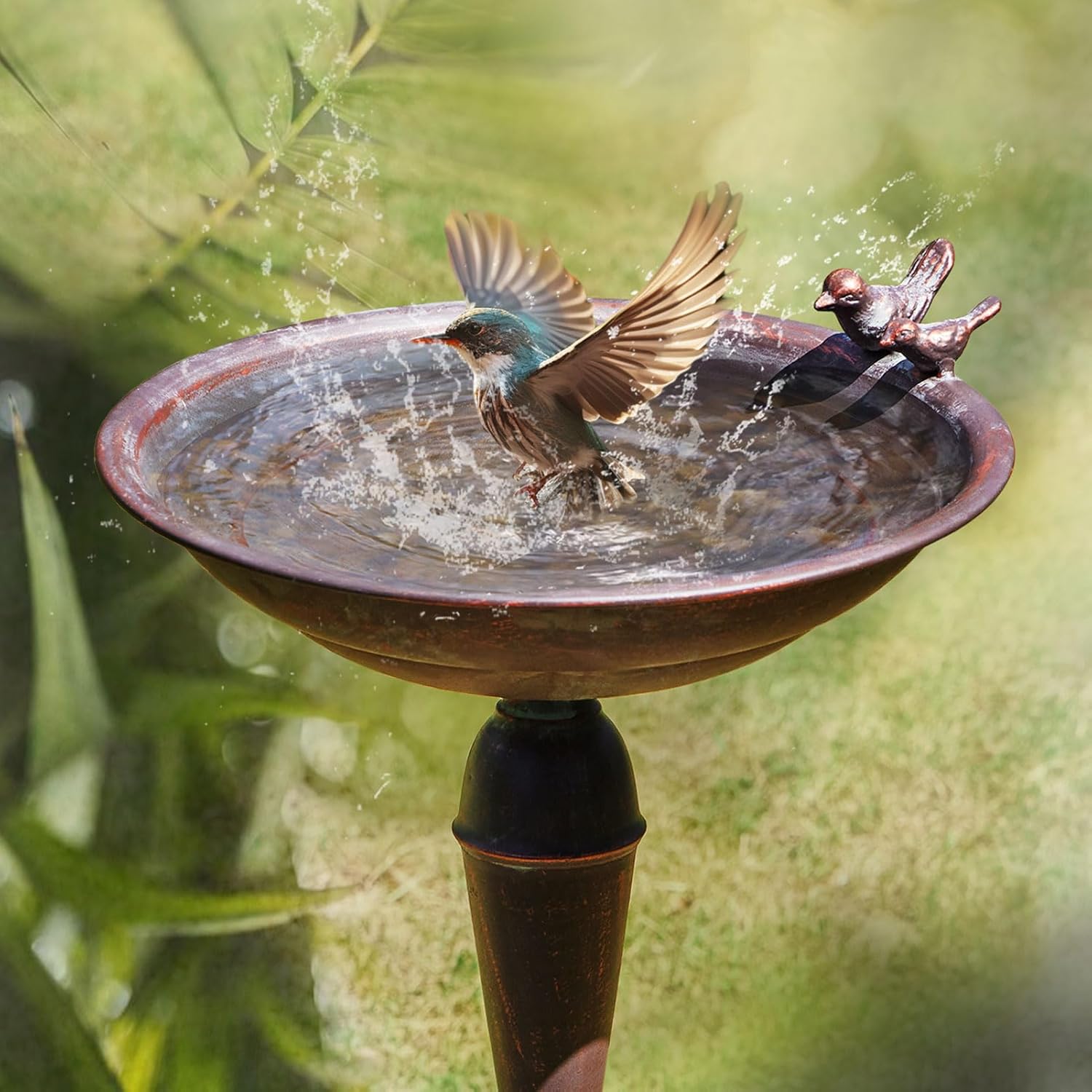 27.5’’H Cast Iron Pedestal Bird Bath，Metal Bird Bath for Outdoor，Vintage Metal Bird Bath Garden Decoration