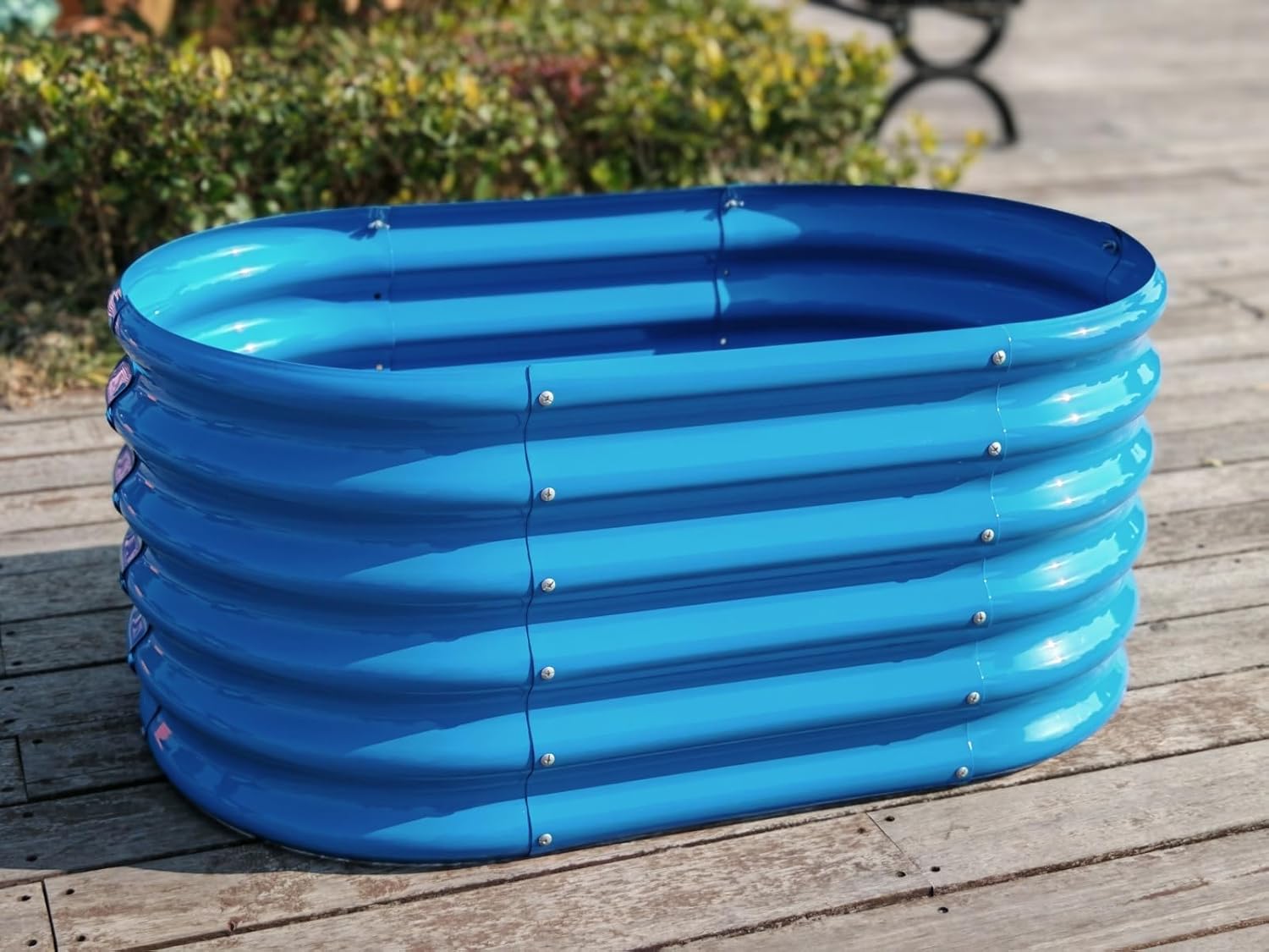 A ANLEOLIFE Kids Raised Garden Beds Outdoor (3-Pack)-40x24x18in Oval Round Galvanized Metal Planter Box for Planting Vegetables, Flowers, Fruits, Eco-Safe & Easy Setup, Sky Blue