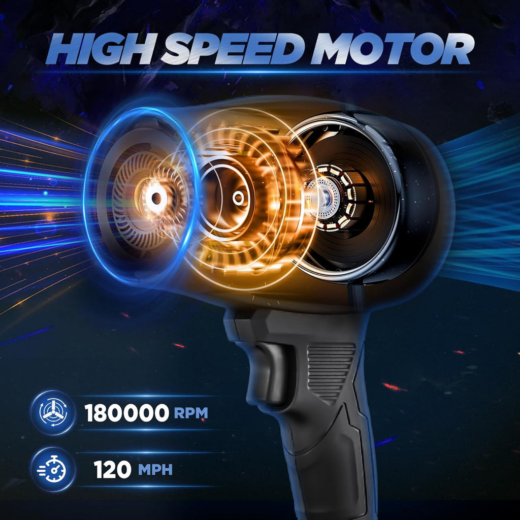 Saker Cordless Leaf Blower Portable Dust Cleaner Handheld Blower 180000 RPM Compressed Air Duster with Adjustable Speed for Patio Cleaning, Drying,Camping 1 Battery