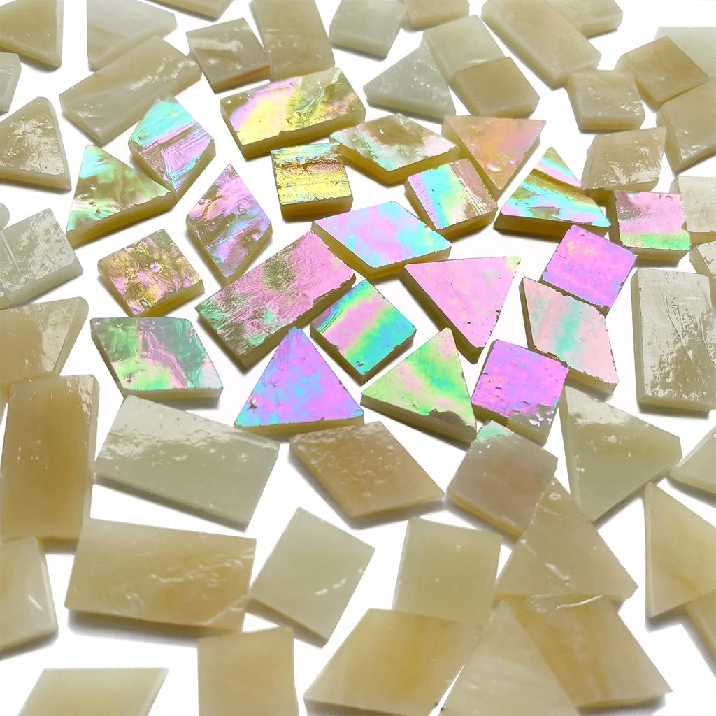 Magic Iridescent Tan Stained Glass Mosaic Tiles for Crafts, Stained Glass Pieces Mosaic Kit for Adults Kids, 280 Pieces Mixed 4 Shapes