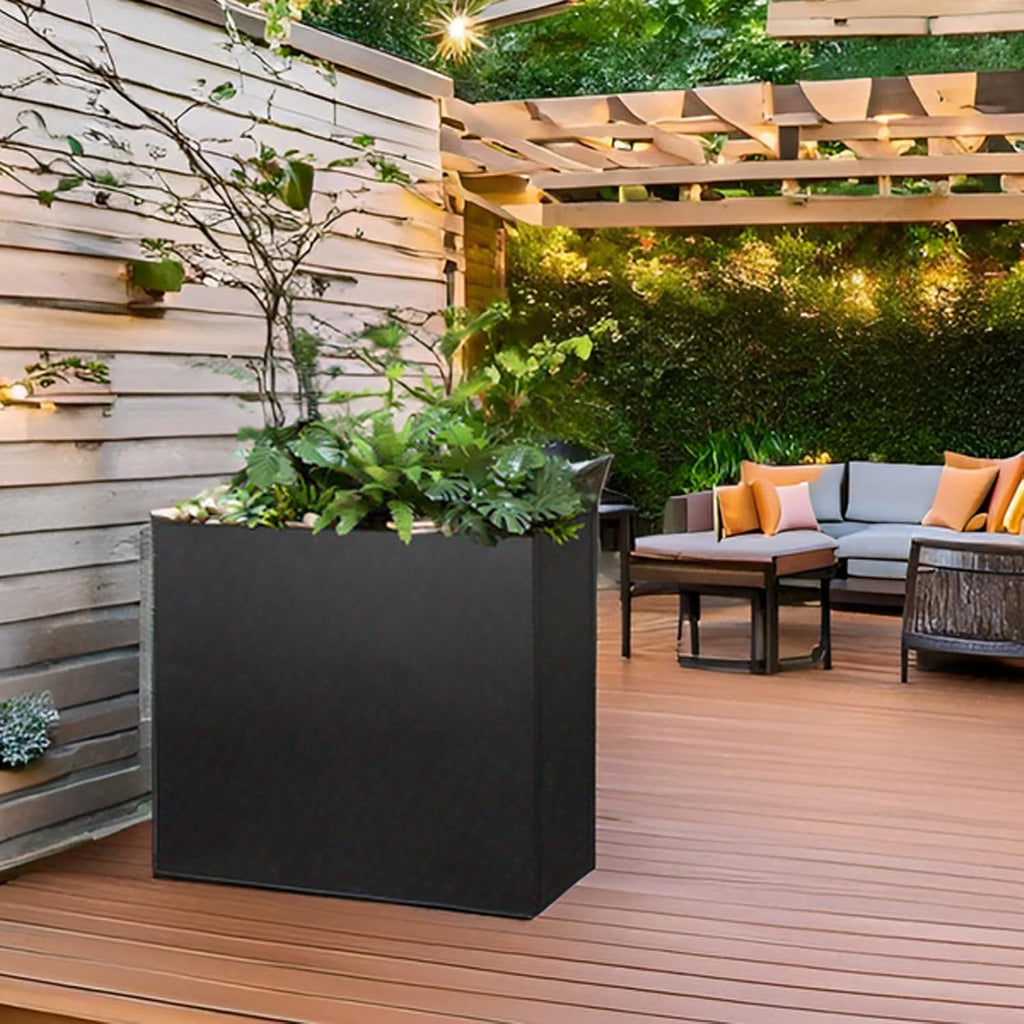 Galvanized Steel Metallic Heavy Planter for Outdoor Plants Metal Outdoor Planter Spliced Flower Box with Partitions for Outside,Indoor,Garden (Black, 36 * 15 * 24)