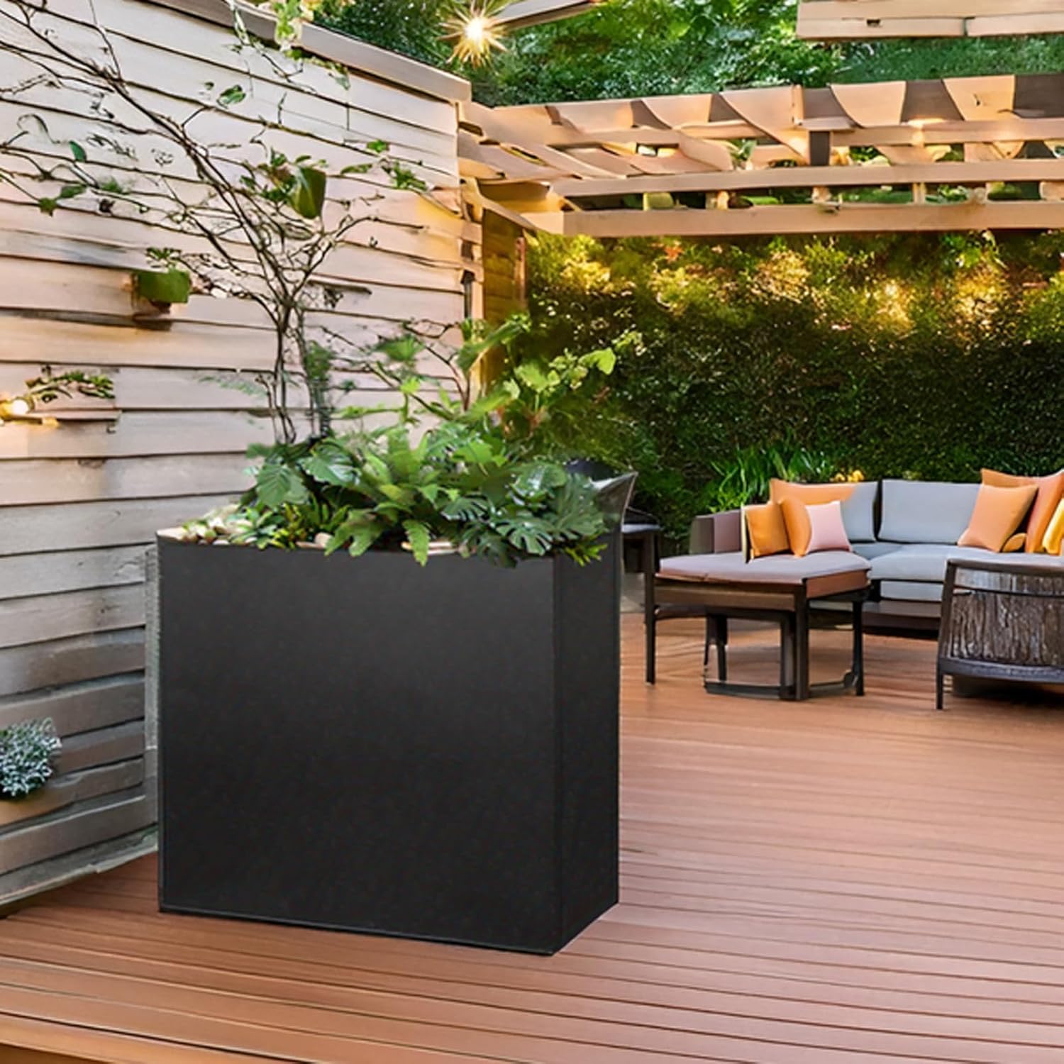 Galvanized Steel Metallic Heavy Planter for Outdoor Plants Metal Outdoor Planter Spliced Flower Box with Partitions for Outside,Indoor,Garden (Black, 36 * 15 * 24)