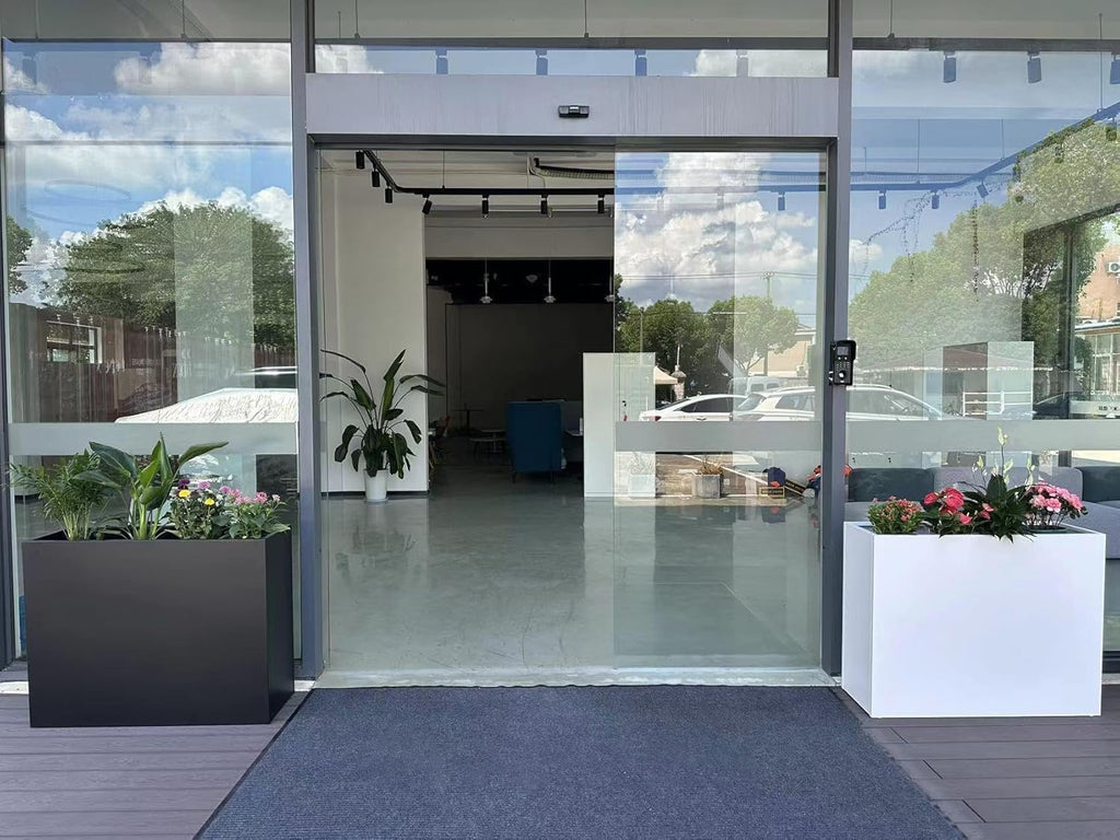 38" L x 13" W x 30" H Metal Tall Rectangular Planter - Large Planter Box for Outdoor Patio/Porch Modern Design for Plants, Flowers, Garden,Spliced Flower Pot (White)