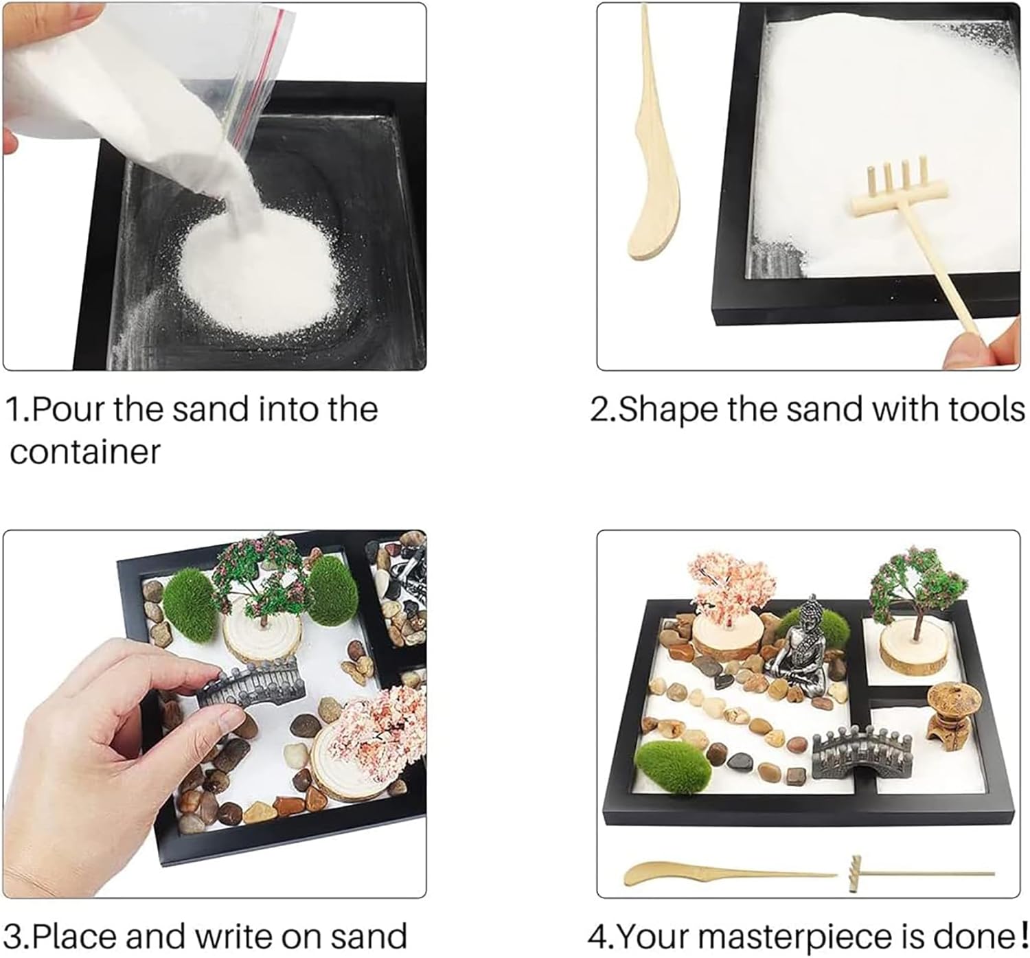 Meditation Japanese Zen Garden, Sand Garden Tools Accessories Box Set, Suitable for Home Office Desk Bonsai Decoration