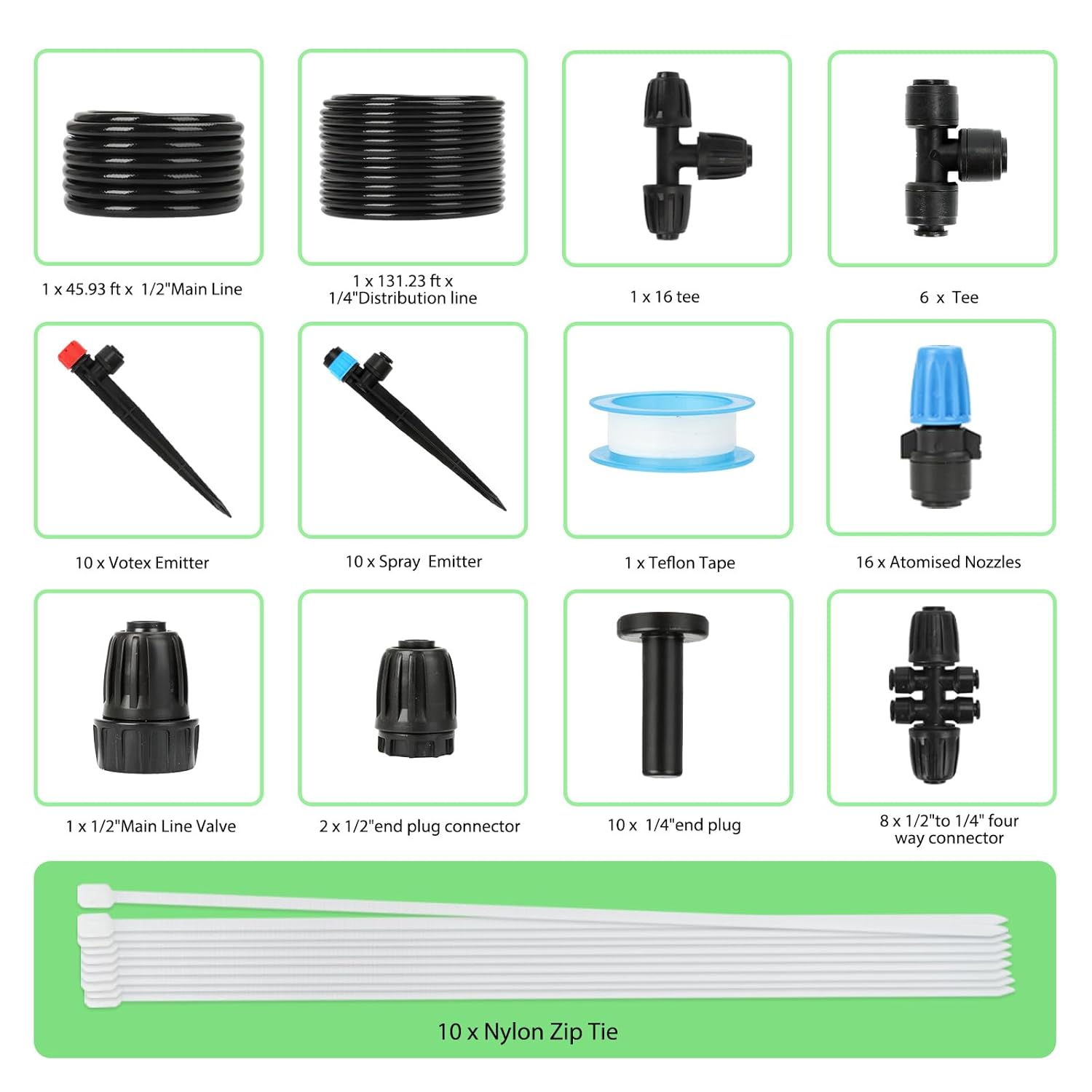 177FT Drip Irrigation Kit – 2025 New Quick-Connect Micro Irrigation System with 46FT 1/2'' Tubing, Locking Nozzle Emitters, Adjustable Misting Sprayers for Gardens, Lawns, Raised Beds and Greenhouses