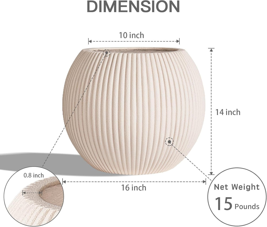 16 Inch Handmade Outdoor Planter - Classic Striped Design | Fiberglass & Composite Material | Durable for Commercial & Home Decor