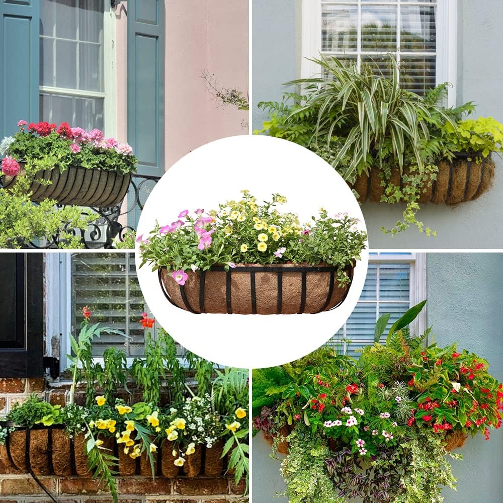 2 Pack Trough Coco Liner Fiber Replacement for Planters, 24/30/36/48 inch Half Moon Coconut Coir Planter for Window Box/Hanging Garden Vegetables Pot, Fence Flower Baskets