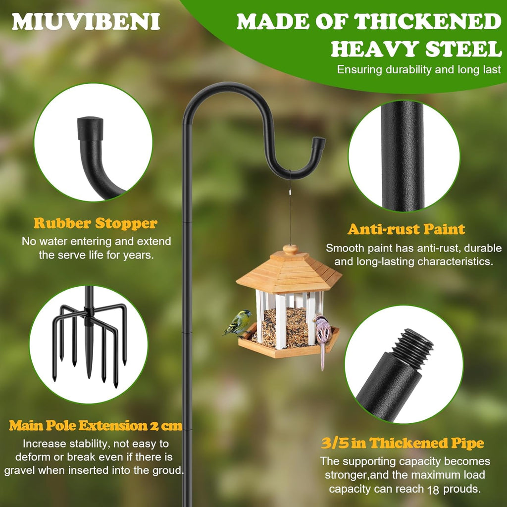 Shepherds Hooks for Outdoor with 7 Base Prongs, 72 Inches Heavy Duty Garden Bird Feeder Pole for Hanging Bird Feeder, Plant Baskets, Solar Light Lanterns, Outdoor Plant Hanger Hook,2 Packs