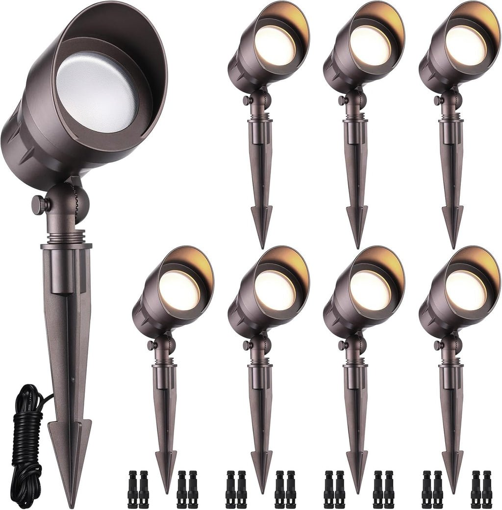 LEONLITE 8-Pack Low Voltage LED Landscape Spotlight, 5W 12V Pathway Lights Outdoor, CRI90, Aluminum Spot Lights for Garden, ETL Listed, IP65 Waterproof, 3000K Warm White, Oil Rubbed Bronze