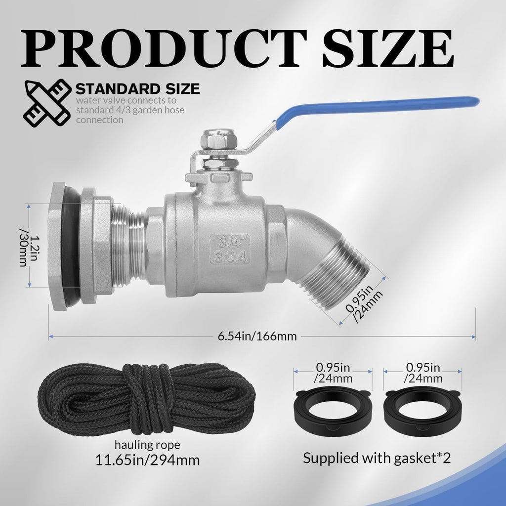 Rain Barrel Spigot Kit High Flow Water Barrel Faucet 3/4"NPT to 3/4"GHT 304 Lead-Free Compliant Stainless Steel Faucet for Rain Barrels,Rain Barrel Quarter Turn Spigot with Bulkhead Fitting