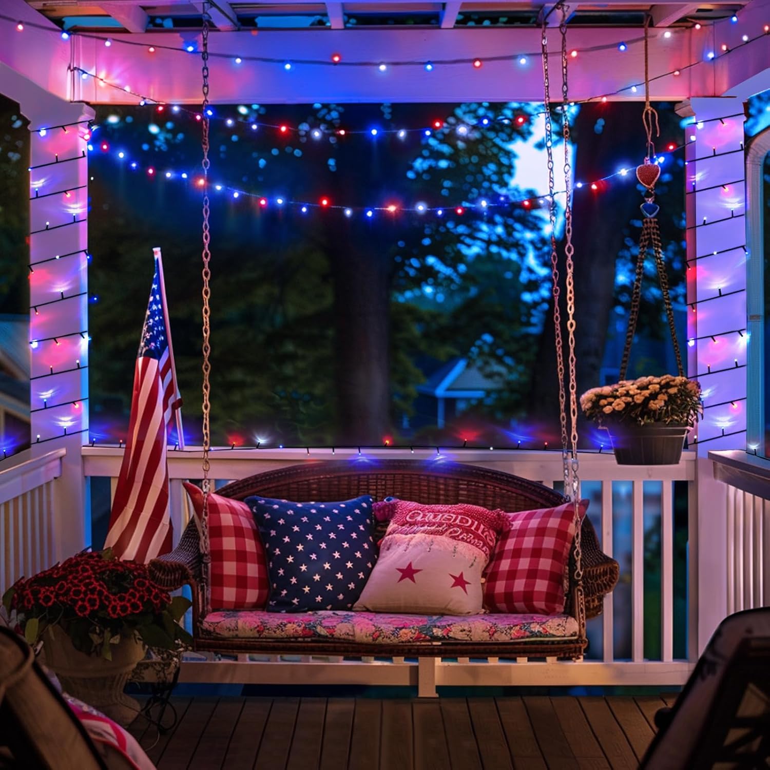 JMEXSUSS 2 Pack Red White and Blue Solar Lights, 200LED 75.5ft Patriot Solar String Lights Outdoor Waterproof, 8 Modes 4th of July Light for Independence Day Patio Garden Tree Decorations