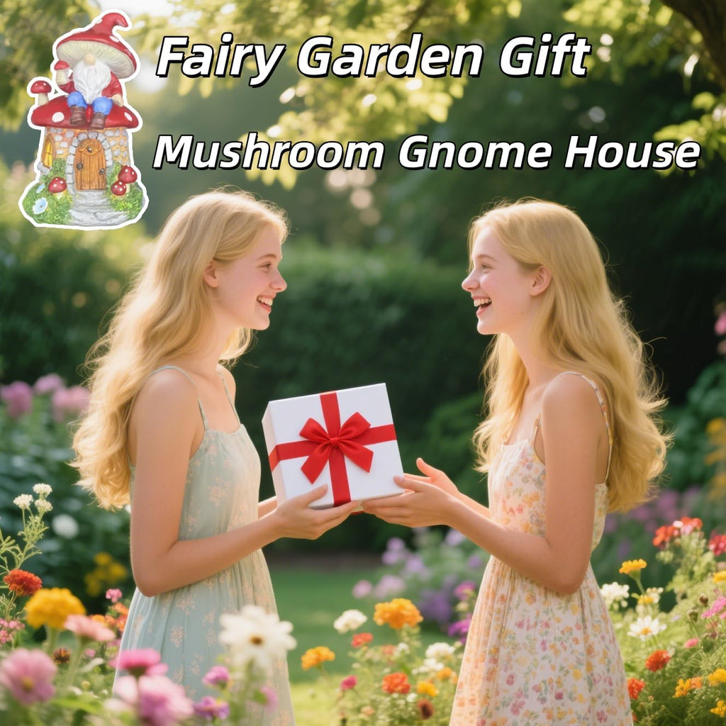 Mushroom Fairy Garden Houses, Miniature Gnomes Village Statue, Solar Figurine LED Decor for Yard Patio Lawn Proch Outside, Christmas Birthday Housewarming Gifts for Women Mom Grandma Kids