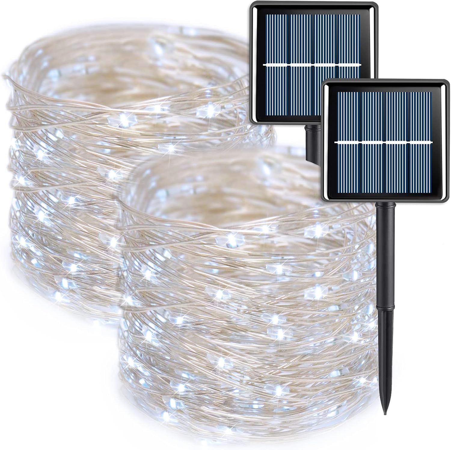QITONG Extra-Long 144FT White Solar Fairy Lights, 2 Pack Total 400LED Solar String Lights Outdoor Waterproof, 8 Modes Silver Wire Solar Twinkle Mini Lights