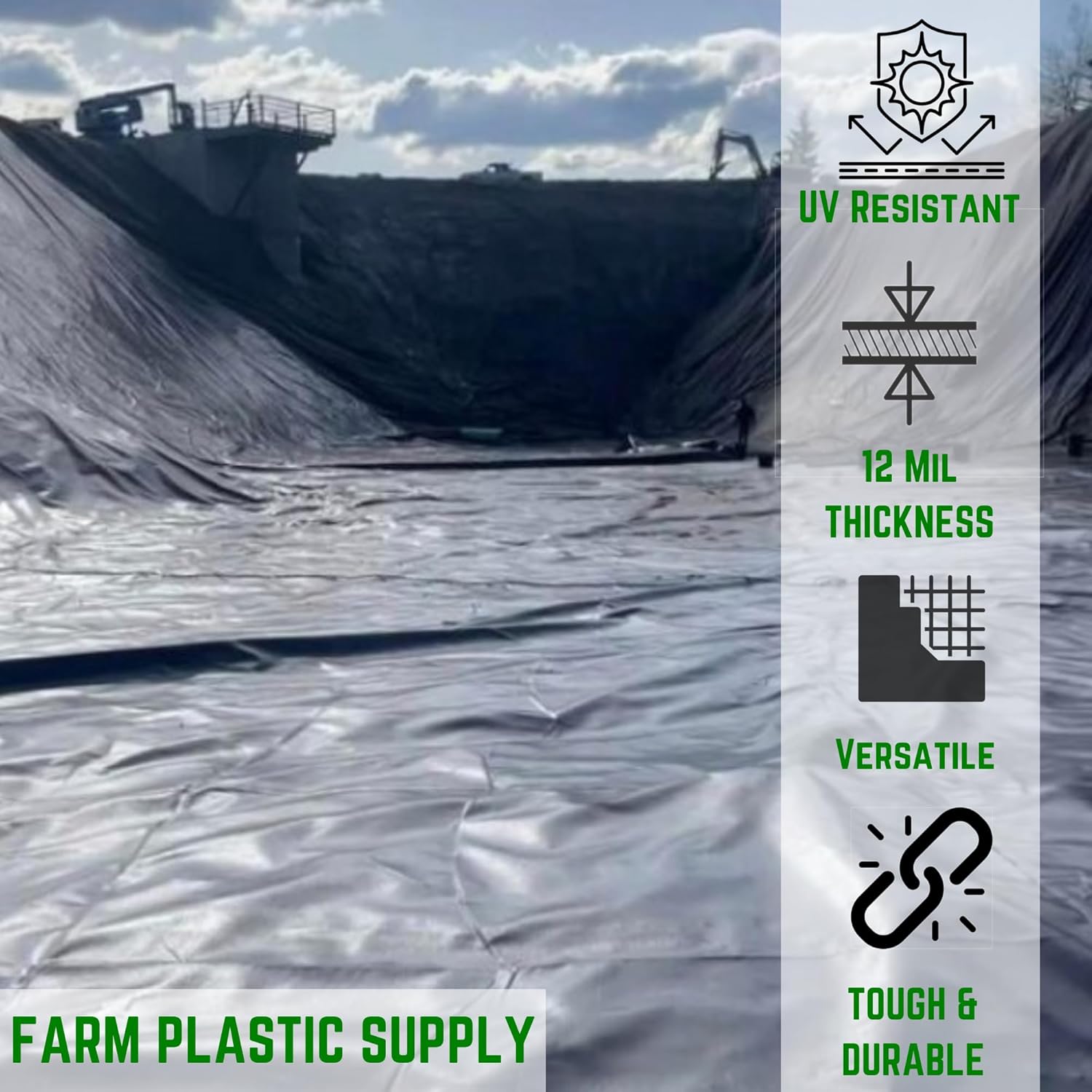Farm Plastic Supply - 12 Mil String Reinforced Black/White Pond Liner - 12 Mil Fish Pond HDPE Liner, Pond Liners for Outdoor Ponds, Koi Ponds, Garden Fountain, Containment Liner (12' x 100')