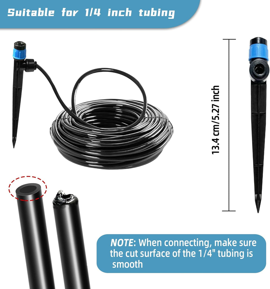 60PCS Push-to-Fit Drip Irrigation Emitters for 1/4 inch Irrigation Tubing, Adjustable 360 Degree Vortex Drip Emitters with Stake, Irrigation Dripper Sprinklers for Drip Irrigation System