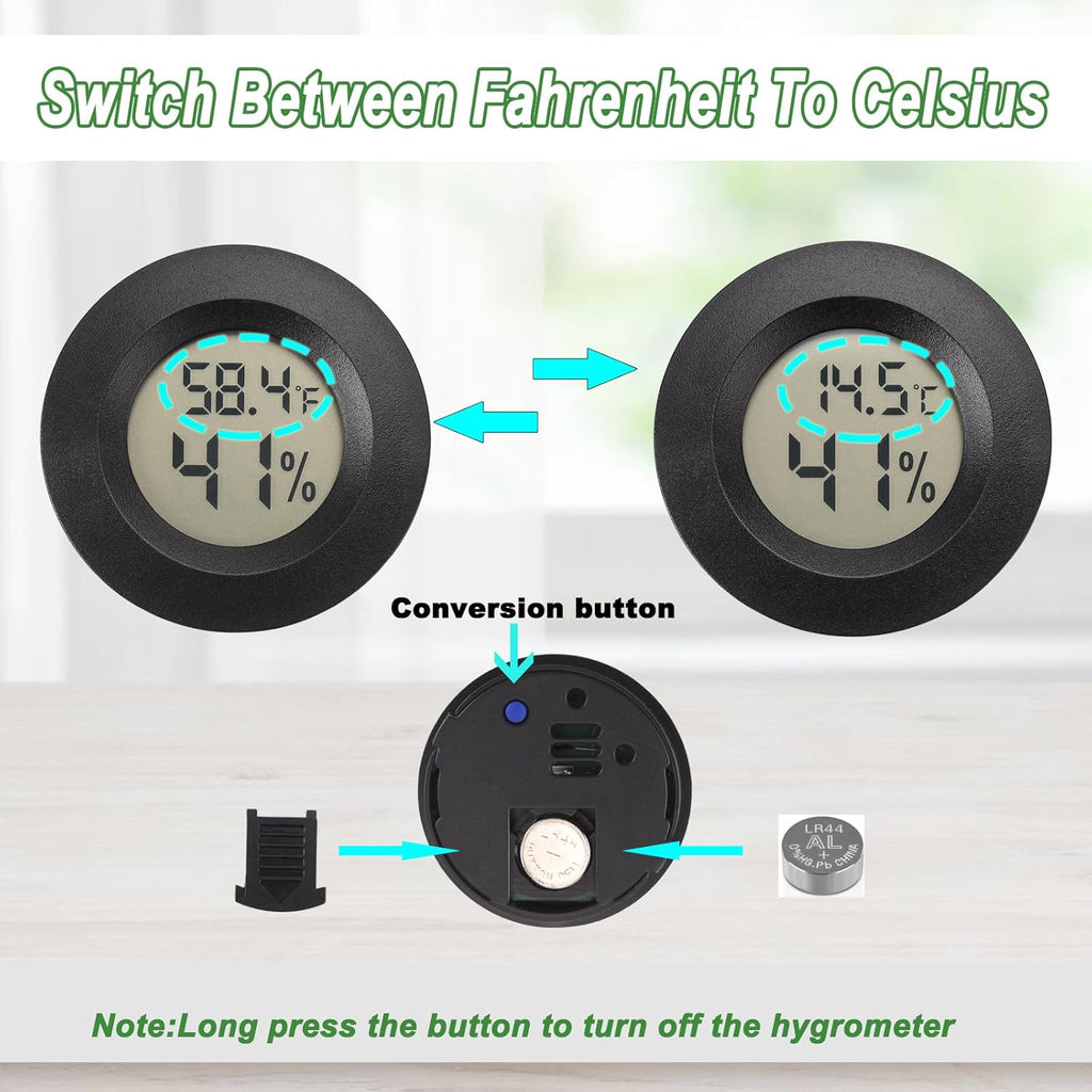 Mini Hygrometer Thermometer Digital Humidity Meter Indoor/Outdoor Humidity Monitor Reptile Thermometer for Humidors Greenhouse Garden Cellar Fahrenheit(℉)/ Celsius(℃) 2 Pack