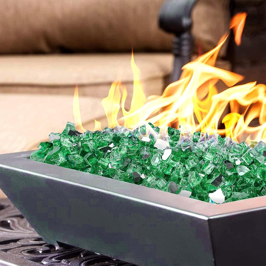 Mr. Fireglass 10 Pounds Fire Glass - 1/4 Inch High Luster Reflective Tempered Glass Rocks for Fireplace Fire Pit Table and Landscaping, Light Green