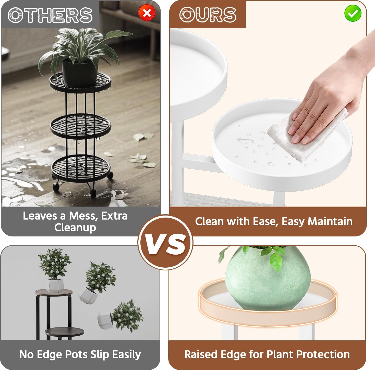 LASZOLA White 3 Tier Plant Stand Indoor Heavy Duty Rack for Modern House Planter, Metal and Wooden Vertical Organizer Decor Narrow Bathroom Floor, Sturdy Multi Level Flower Holder Raised, Cat Proof