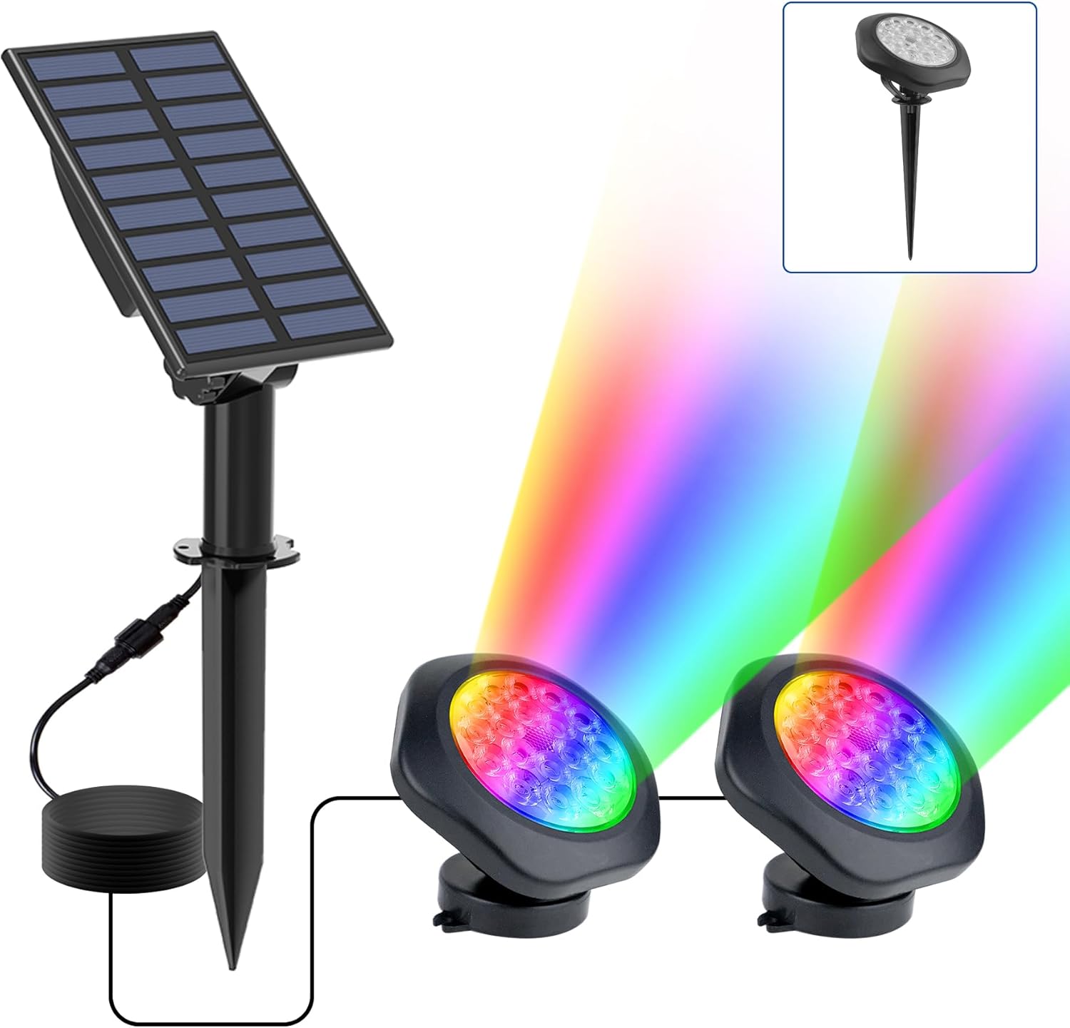 Solar Pond Lights, 18 LED Super Bright RGB LED Underwater Spotlights Color Changing Submersible Pond Light IP68 Waterproof Fountain Lights for Fish Aquarium Tank Garden Yard Pool (2-in-1)