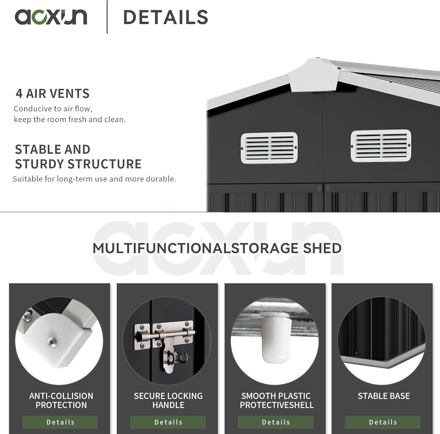 Aoxun 9.4x7.3x6.5 FT Outdoor Storage Shed, Garbage Can, Outdoor Metal Shed for Tool, Garden, Bike, Placed in Patio, Garden (Black)