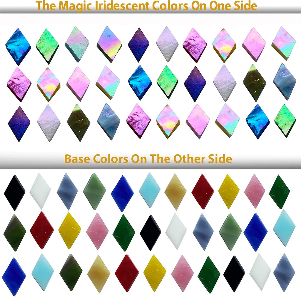 Magic Iridescent Mosaic Tiles for Crafts, 530 Pieces Colorful Stained Glass Sheets Pieces for Mosaic Projects, Diamond Shapes with Assorted Rainbow Colors