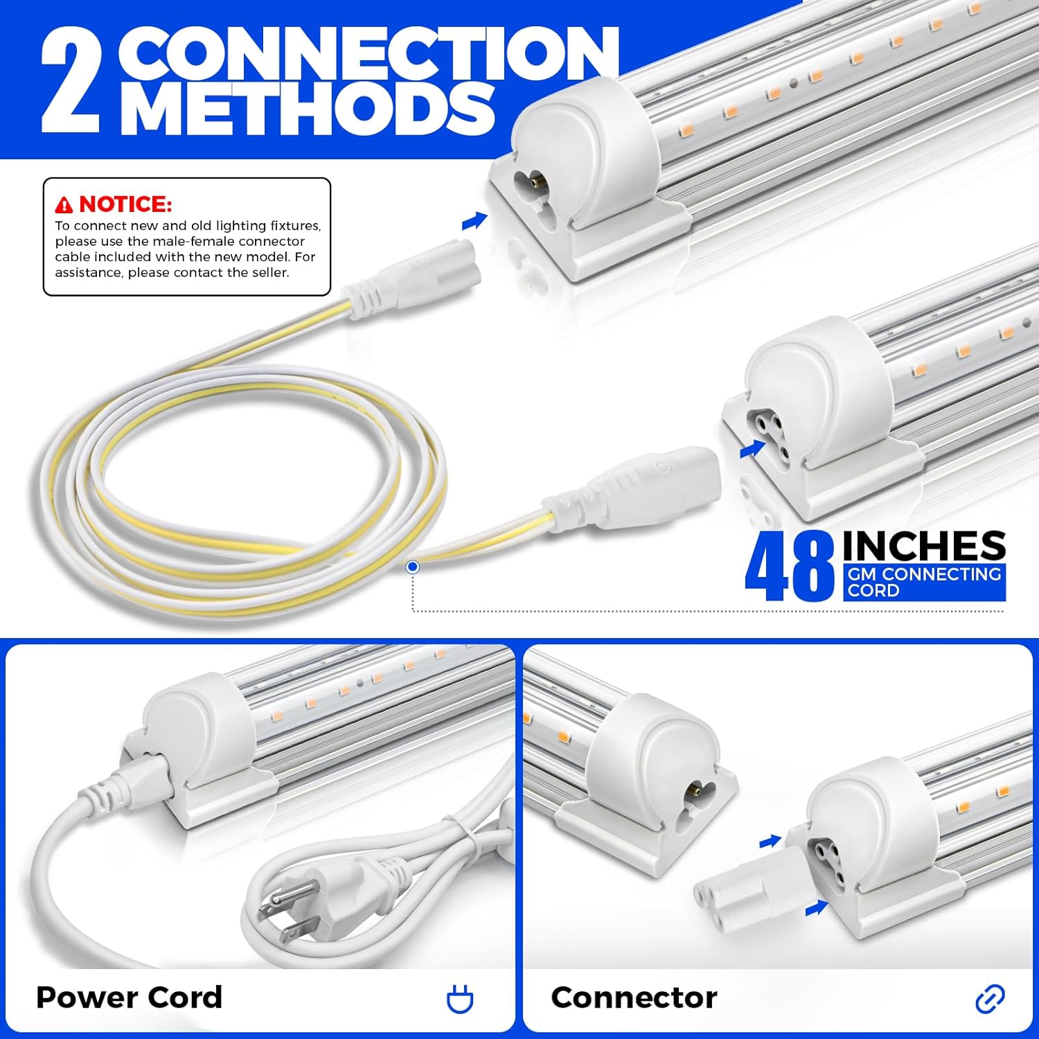 Barrina 3FT T8 Grow Light, 180W(6 x 30W), 1000W Equivalent, Full Spectrum, Plant Light, Growing Lamp Fixture, LED Grow Light Strips, for Indoor Plant, Greenhouse, Linkable Design, Yellow, 6-Pack