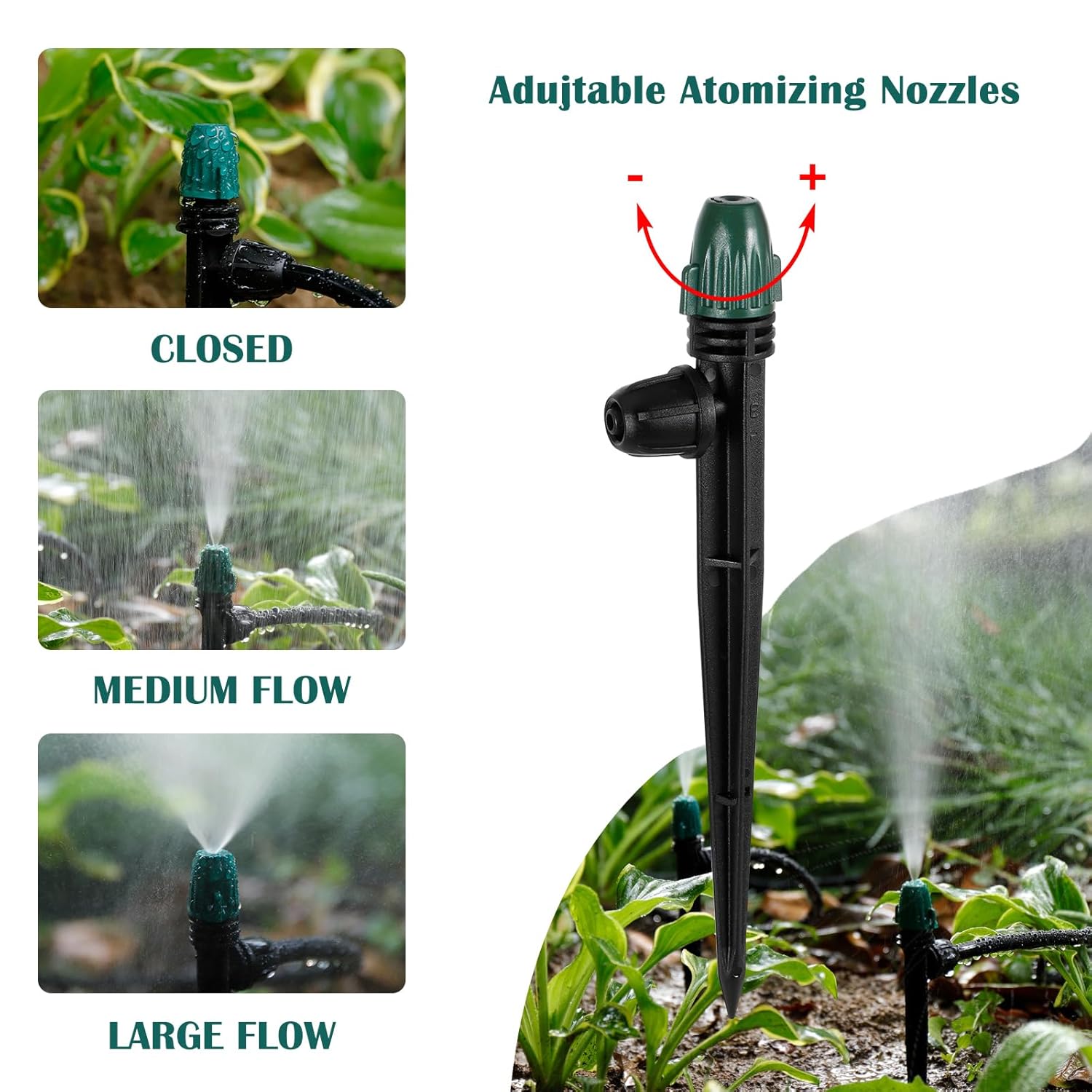 25PC Anti-Drop Drip Irrigation Spray,Lock Barbed Design Misting Drippers for 1/4" Irrigation Tubing,Adjustable 360 Degree Micro Spray on 6.3" Stake for Garden Watering System (25pc-Adjustable Emitter)