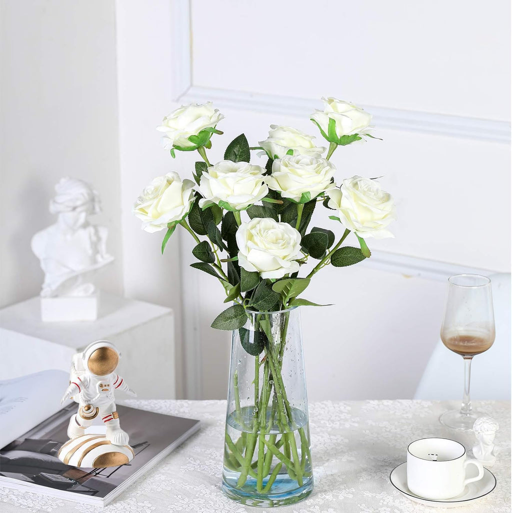 Hawesome 12PCS Artificial Silk Flowers Realistic Roses Bouquet Long Stem for Home Wedding Decoration Party (12PCS-Cream White 1)