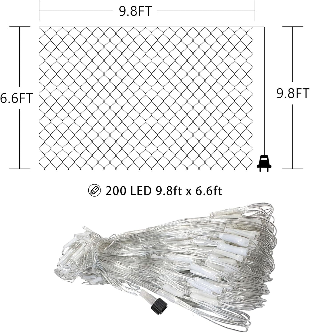 Net Mesh String Lights Waterproof, 200 Light Bubbles, 8 Lighting Modes, for Indoor Outdoor, Curtain, Christmas Tree, Bush, Party, Wedding, Fairy, Wall Decoration (9.8 ft x 6.6 ft, Blue)