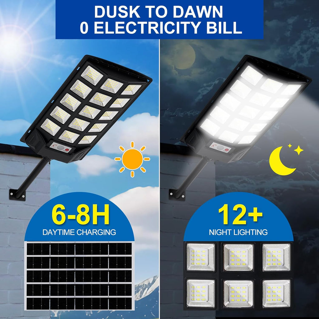 Solar Lights Outdoor,IP66 Waterproof Solar Street Lights with Motion Sensor & Remote,6500K Dusk to Dawn Street Lamps for Parking Lot/Yard/Garden(2 Pack)