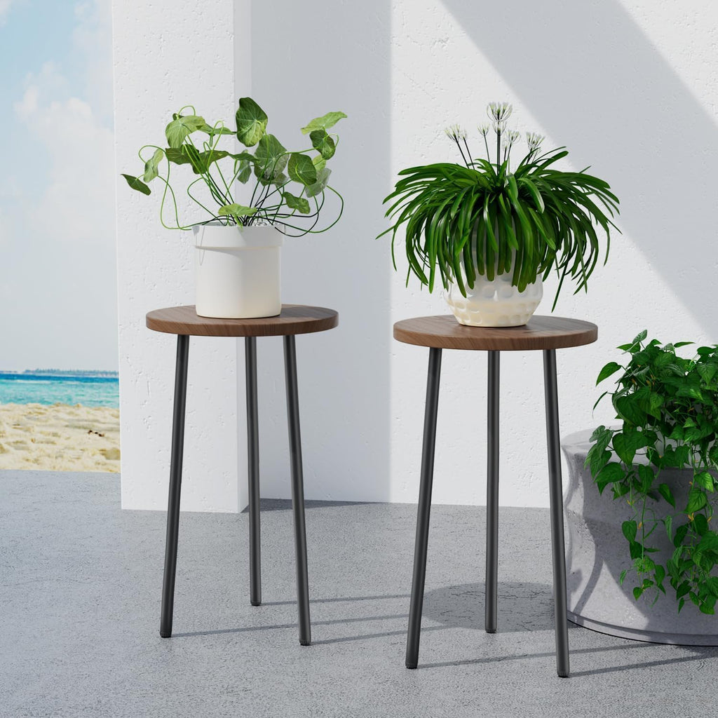 Plant Stand Indoor Outdoor: 2 Pack Indoor Plant Stand 20'' Convertible Multi-purpose Holder - Mid Century Modern Decor - Tall Plant Table for Living Room/Balcony/Garden/Patio, Walnut