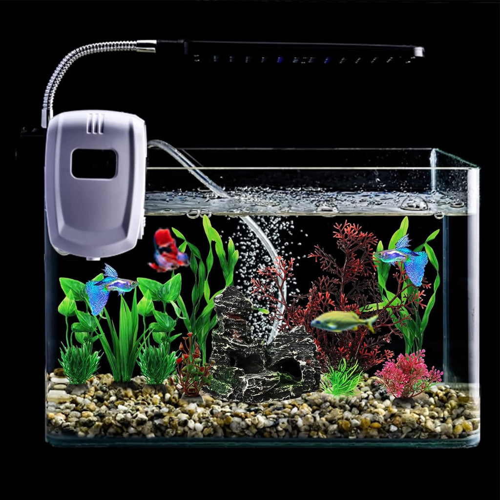 Fish Tank Decorations Plants with Resin Cave Rock View, 9pcs Aquarium Decorations Plants Plastic,Fish Tank Accessories, Fish Cave and Hideout Ornaments, Aquarium Decor