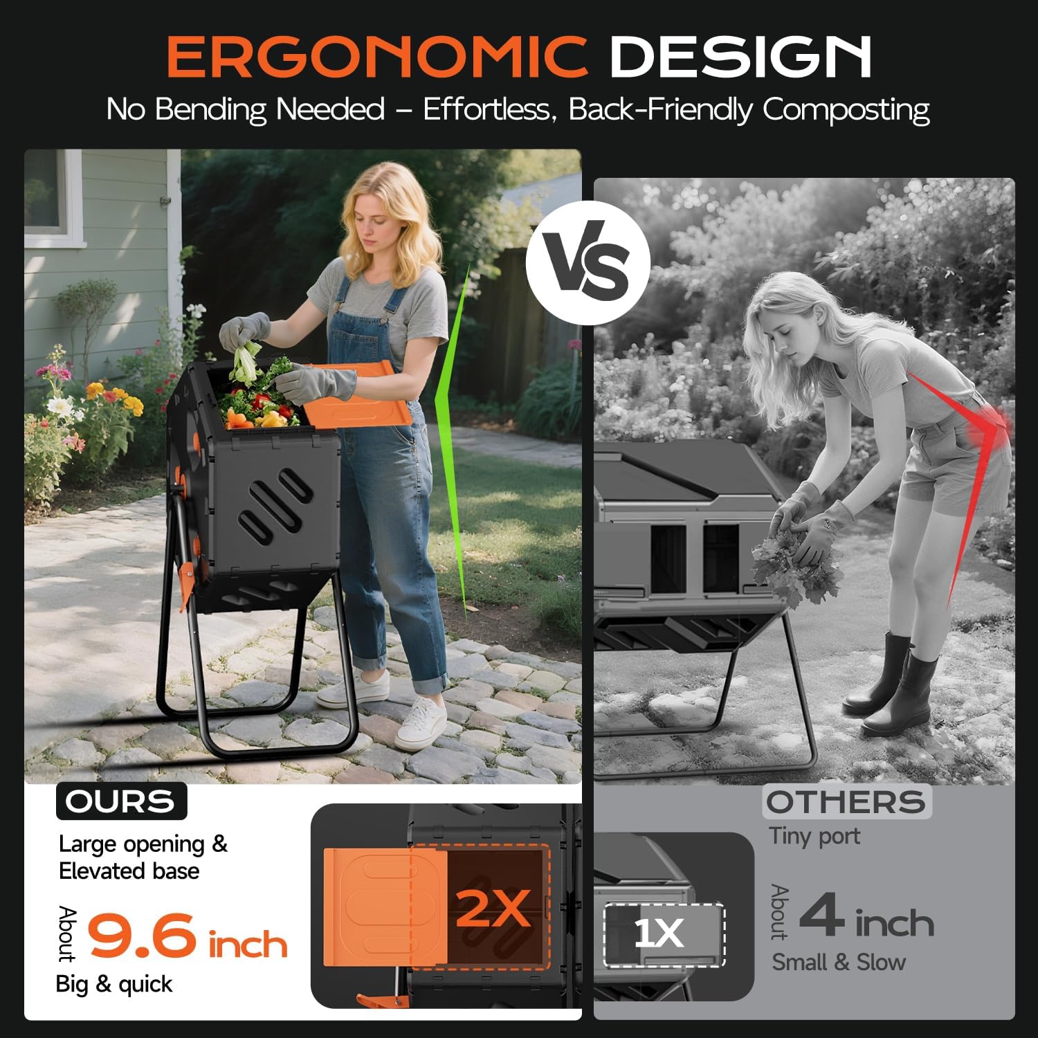 Compost Bin Outdoor 22.5 Gallon, Easy Assemble Composter Tumbler, 360°Rotating Garden Compost Bin for Fast Composting, Tumbling Composter for Outside, Backyard, and Yard