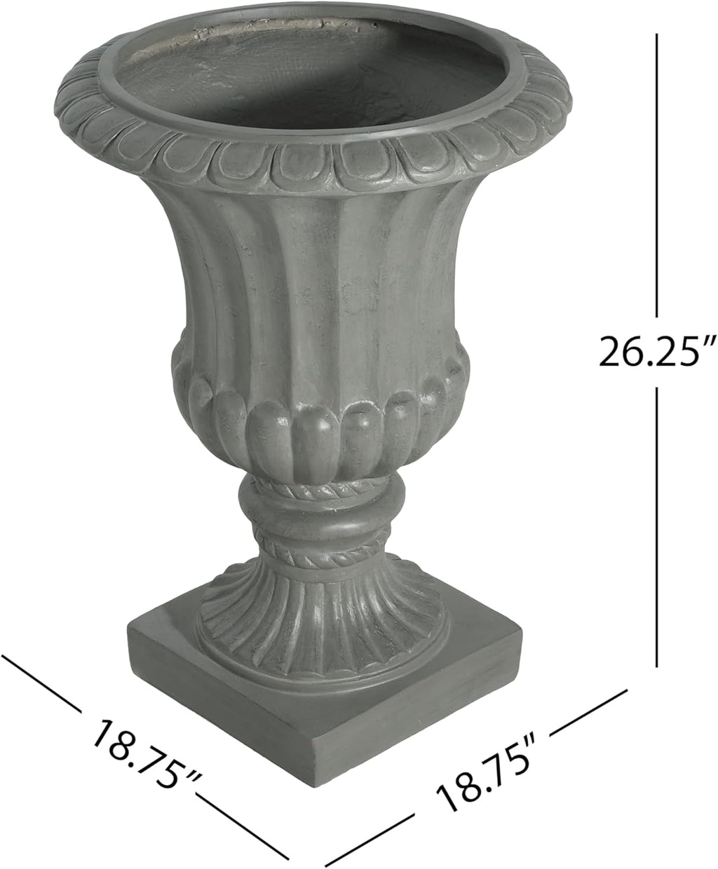 Christopher Knight Home Stella Outdoor Urn Planter with Drainage Hole, Mid-Century Modern Garden Urn, Large Garden Pot, Floral Relief Design, Sturdy MGO Outdoor Planter, Flower Urn, Gray