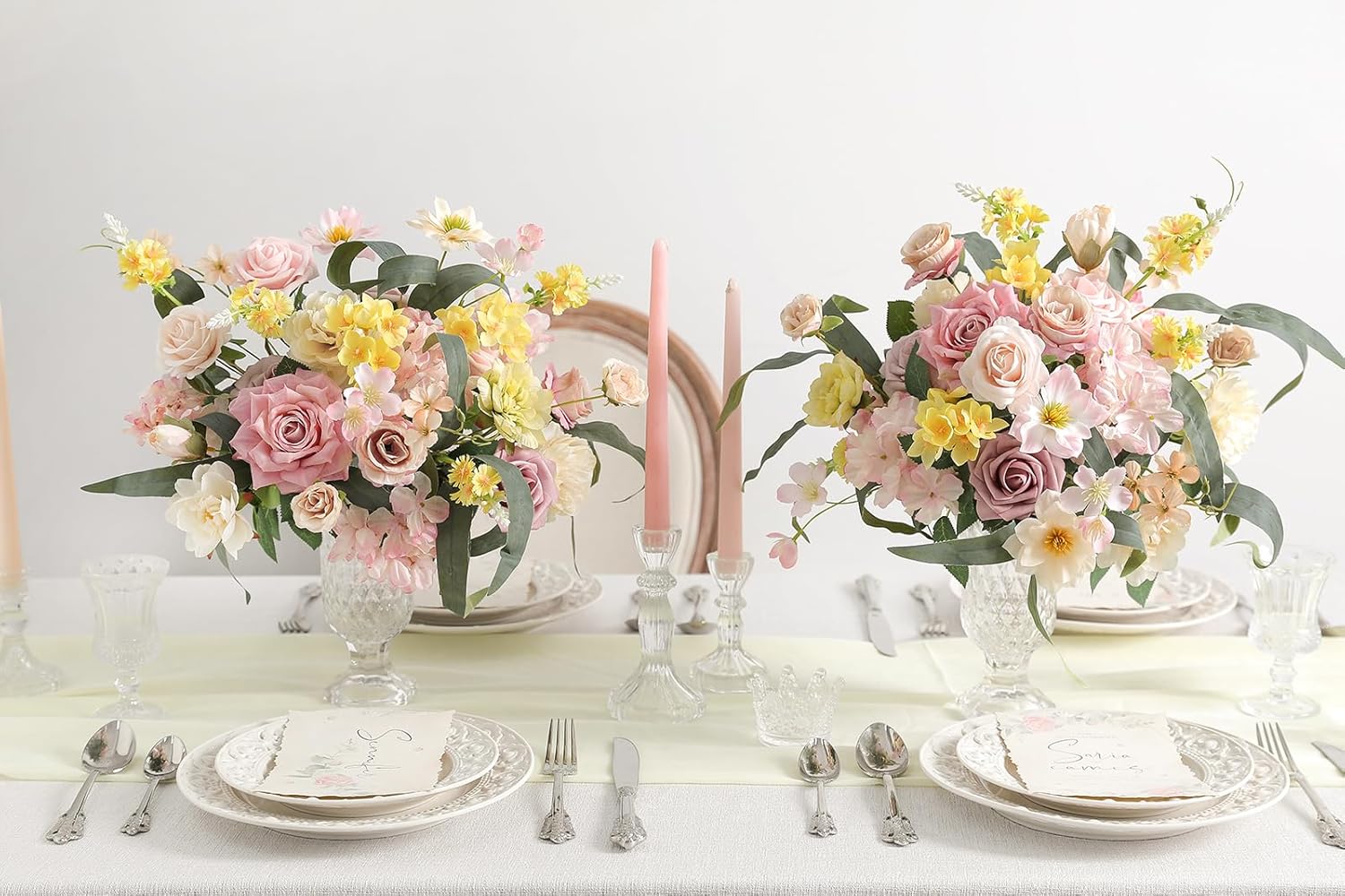 Artificial Flowers Combo for DIY Centerpieces Arrangements Wedding Bouquets Centerpieces Arrangements Party Baby Shower Home Decorations (Yellow Pink)