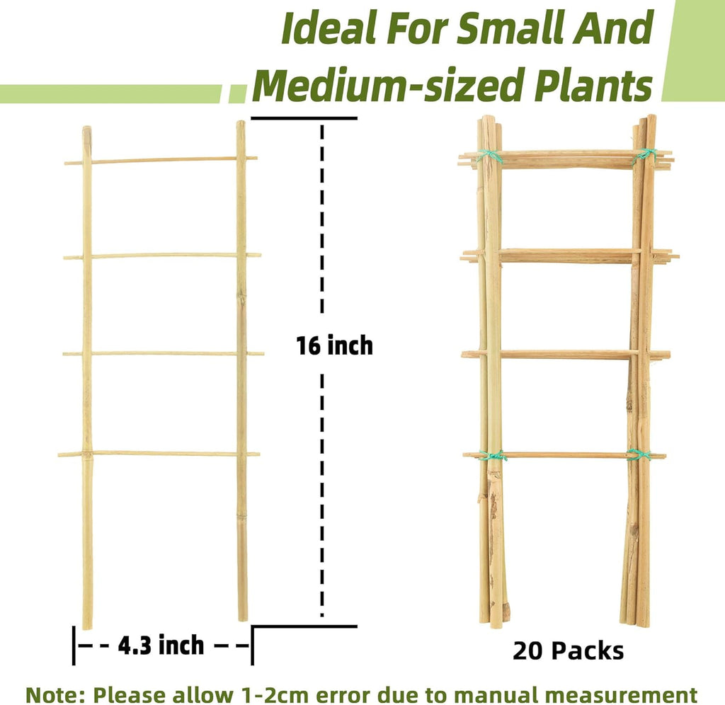 Avalution 20 Pack Bamboo Trellis for Climbing Plants Indoor, 16 Inch Garden Ladder Trellis for Potted Plants, Fan-Shaped Small Plant Support Trellis for Houseplants Ivy Hoya Vine Monstera
