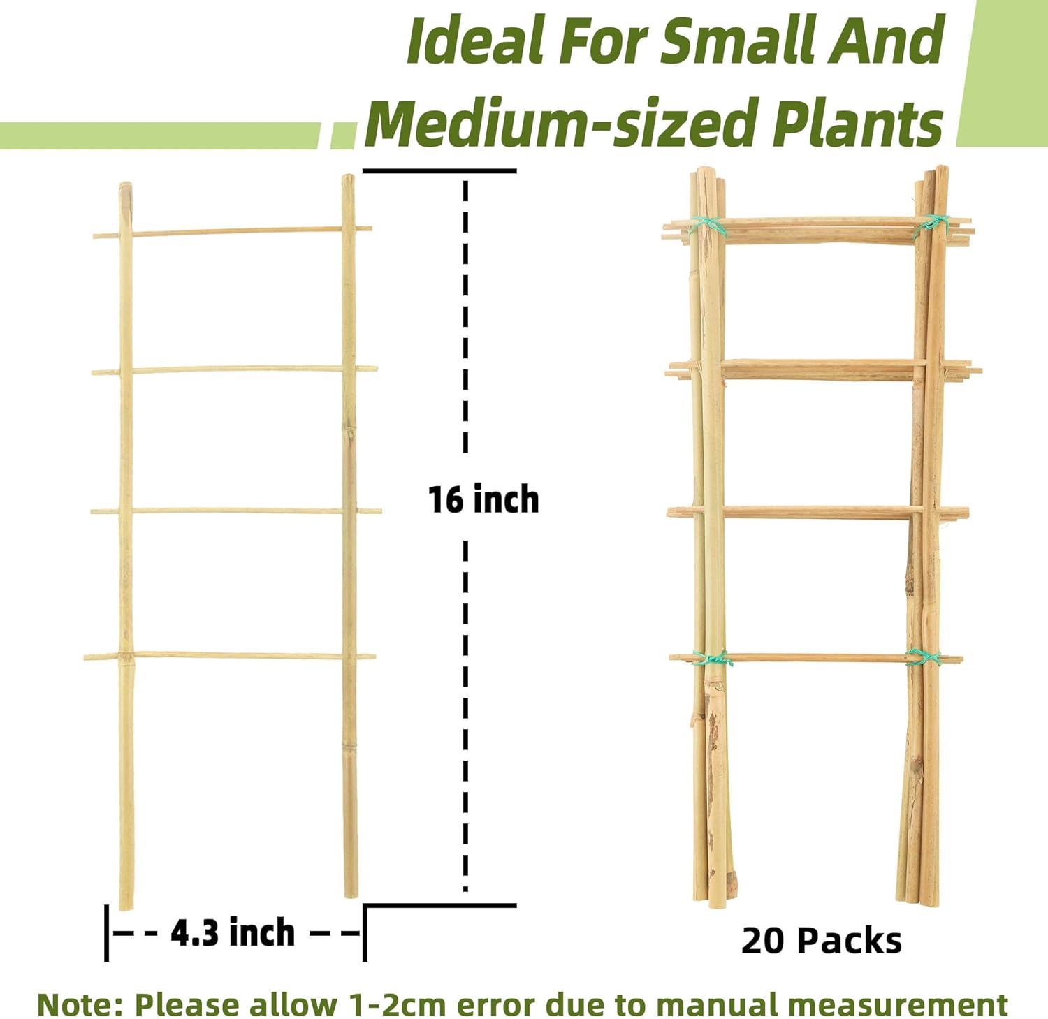 Avalution 20 Pack Bamboo Trellis for Climbing Plants Indoor, 16 Inch Garden Ladder Trellis for Potted Plants, Fan-Shaped Small Plant Support Trellis for Houseplants Ivy Hoya Vine Monstera