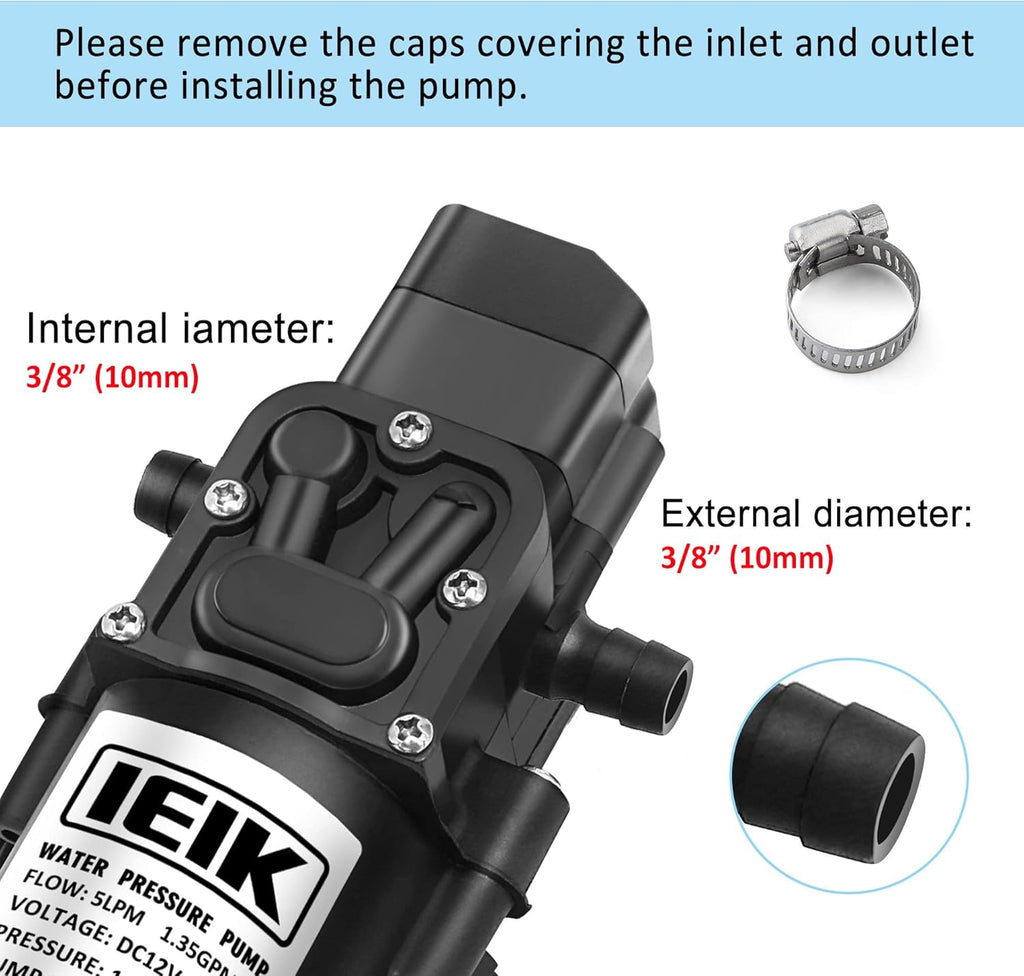 12 Volt Diaphragm Pump 5LPM 1.35 GPM 116PSI Self Priming Sprayer Pump 12V DC Fresh Water Diaphragm Pressure Pump for RV Camper Marine Boat Lawn (60W)