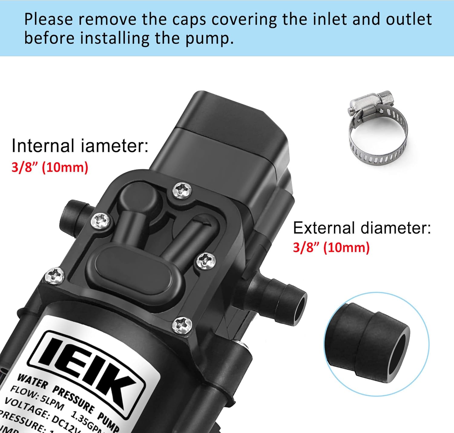 12 Volt Diaphragm Pump 5LPM 1.35 GPM 116PSI Self Priming Sprayer Pump 12V DC Fresh Water Diaphragm Pressure Pump for RV Camper Marine Boat Lawn (60W)
