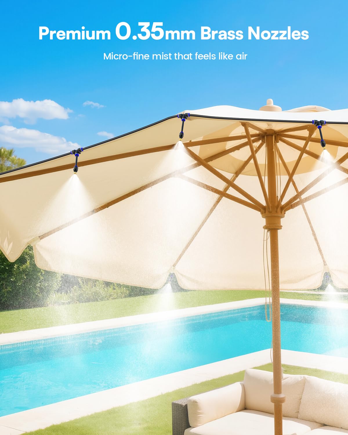 RAINPOINT Misters for Outside Patio - Upgraded 59FT(18M) Misting System Kit with Water Filter for Cooling Outdoor, 59FT Misting Line + 17 Mist Nozzles for Backyard Garden Porch Deck Greenhouse