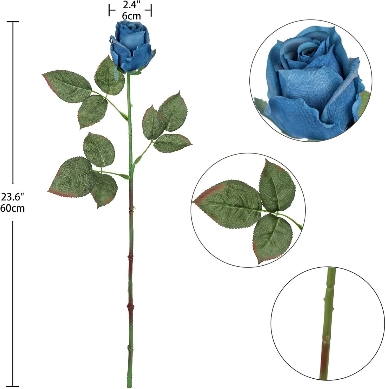 Artificial Realistic Roses Blue Flowers 24" Real Touch Silk Roses Bouquet Long Stems Rose Fake Roses Decor for Home Party Wedding Table Centerpieces Roses Realistic - 5 Pcs