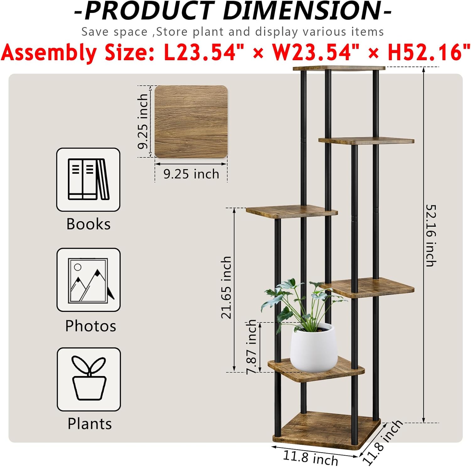 AZERPIAN Plant Stand 6 Tier Indoor Metal Flower Shelf for Multiple Plants Corner Tall Flower Holders for Patio Garden Living Room Balcony Bedroom, Black