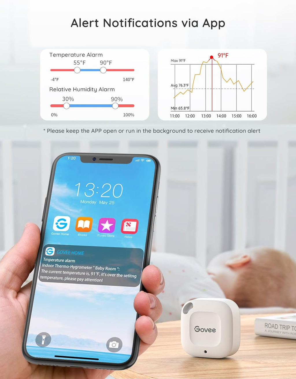 Govee Bluetooth Hygrometer Thermometer, Wireless Thermometer, Mini Humidity Sensor with Notification Alert, Data Storage and Export, 262 Feet Connecting Range, 2 Pack
