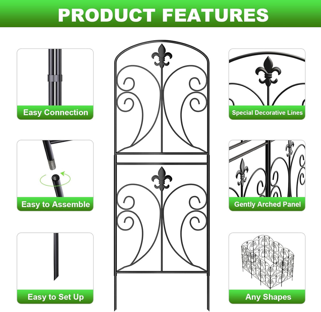 Skcoipsra Decorative Garden Fence 10 Pack, 37.5in(H) x 10.8ft(L) Animal Barrier Fence, Rustproof Metal Fencing for Yard, Dog Rabbits Wire Section Garden Edging Border for Yard Patio Garden, Arched