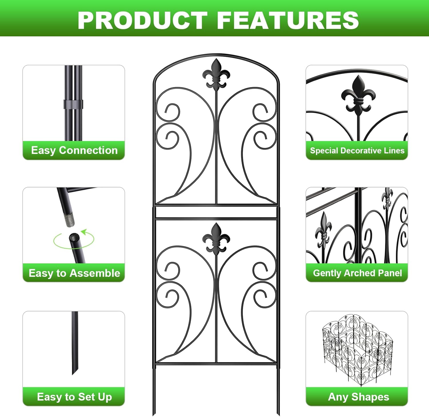 Skcoipsra Decorative Garden Fence 10 Pack, 37.5in(H) x 10.8ft(L) Animal Barrier Fence, Rustproof Metal Fencing for Yard, Dog Rabbits Wire Section Garden Edging Border for Yard Patio Garden, Arched