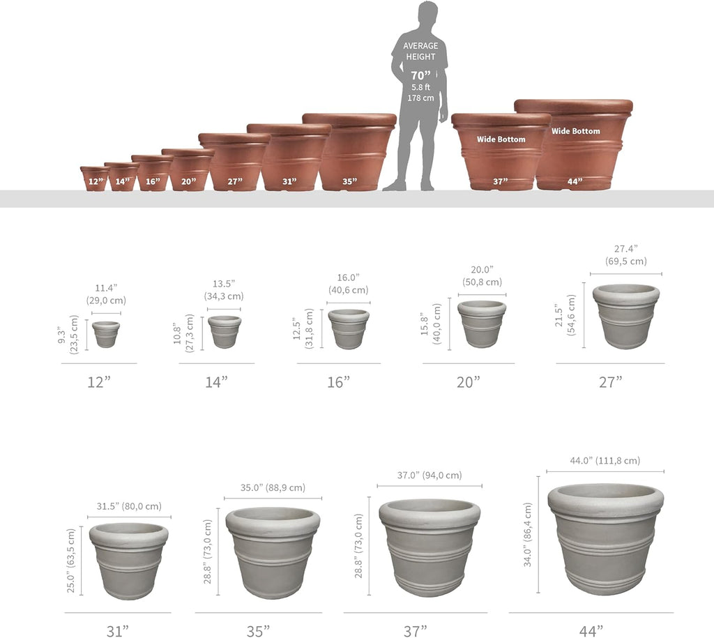 Crescent Garden Brunello Classic Rolled Rim Planter Pot, Indoor/Outdoor Weather-Safe Round Plant Pot, Small Plastic Houseplant Pot - 12'' W (Rust)