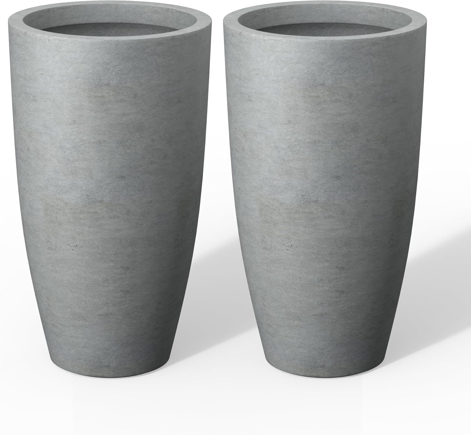 Kante 23.6" H Natural Concrete Tall Planters (Set of 2), Large Outdoor Indoor Decorative Plant Pots with Drainage Hole and Rubber Plug, Modern Style for Home and Garden