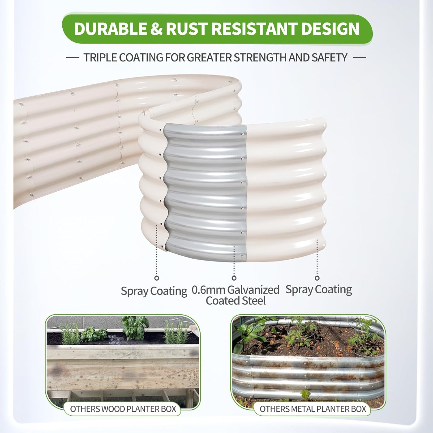 Galvanized Raised Garden Bed Outdoor- 2 Pcs Raised Beds for Gardening| Metal Planter Box, Steel Raised Garden Bed Kit with Gloves for Vegetables, Flower, Herbs (6x2x1.4FT, White)