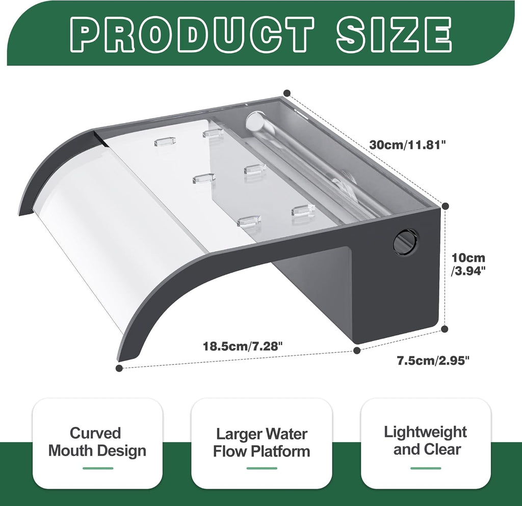 Waterfall Spillway, Clear Acrylic Pool Fountain w/Top Open Lip & Pipe Connector Kits for Outdoor/Indoor Decorative, 11.8'' Pool Water Feature for Garden Patio, Backyard Koi Pond Decor