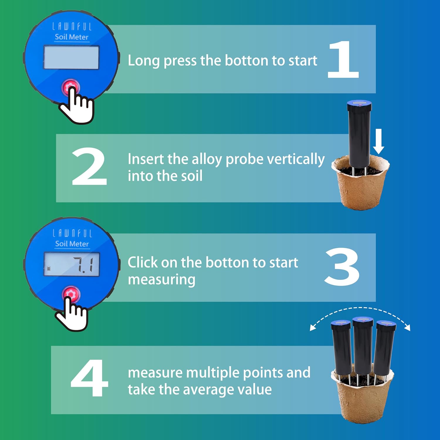 Digital Soil pH Meter, Industrial Grade Soil pH Tester with Calibration-Free LCD Display, High Accuracy Soil pH Pen, Soil pH Monitor for Garden, Lawn, Plant (Black)